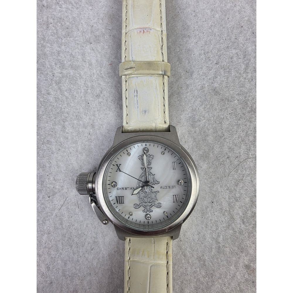Vintage Christian‎ Audigier Men's Watch Ed Hardy White Genuine Leather INT-314